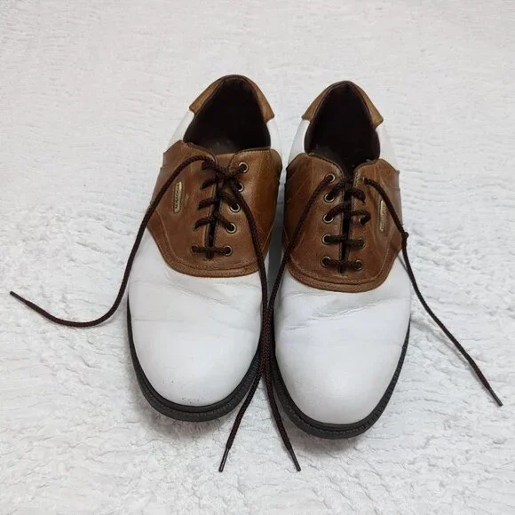 Footjoy Men's SuperLites Spiked Golf Shoes White Brown Style 58049 US Size 10M - Picture 1 of 8